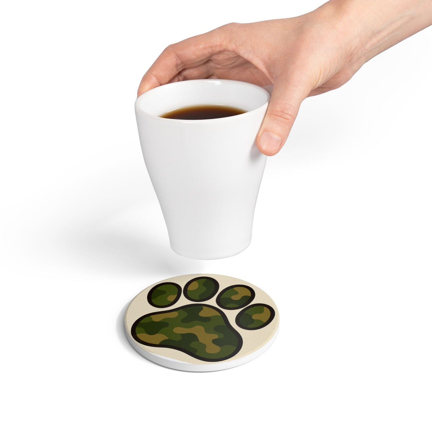 Camo Paw Print Ceramic Coaster
