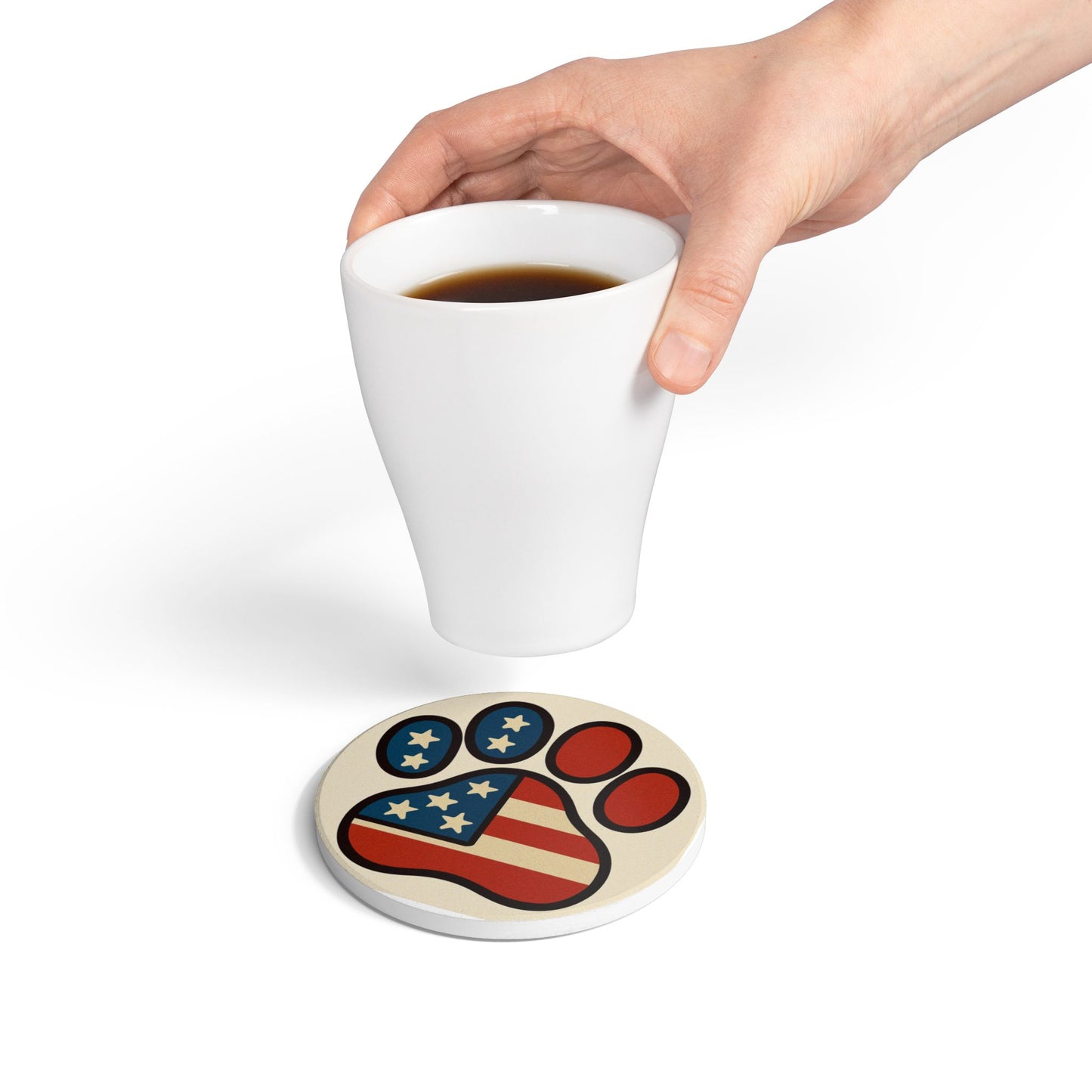 Patriotic Paw Print Ceramic Coaster